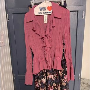 Ladies Sunny Taylor Gauzy Pink ruffled blouse size L pink